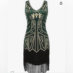 Women’s Flapper Dress 1920s V Neck Beaded Fringed